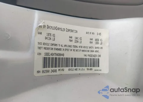 2005 Dodge Stratus Sxt из США, поврежденный, VIN 1B3EL46X75N698448